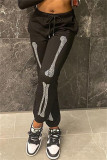 Pantalon classique taille moyenne décontracté solide à la mode noir