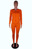 オレンジファッションカジュアルソリッドベーシックフード付きカラー長袖ツーピース