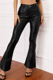 Pantalones moda casual sólido básico altavoz de cintura alta sólido negro