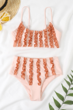 Pink Casual Party Solid Fold Swimwears