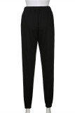 Pantalones casuales de moda sólido taladro caliente regular cintura media convencional negro