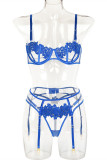 Синее модное сексуальное лоскутное прозрачное белье с вышивкой и открытой спиной