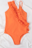 Tangerine Red Sexy Vacation Solid Fold Bademode