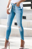 Jeans jeans skinny casual fashion casual rasgado com cintura alta e bebê
