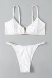 White Sexy Vacation Solid Patchwork Swimwears