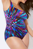Multicolor Fashion Sexy Print Backless U Neck Plus Size Swimwear