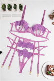 Purple Fashion Sexy Embroidery Patchwork See-through Backless Lingerie