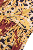 Bourgondische sexy print uitgeholde patchwork schuine kraag rechte jurken