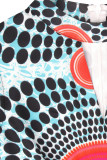 Голубые прямые комбинезоны с круглым вырезом в стиле пэчворк с отпускным принтом
