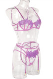 Paarse mode sexy borduurwerk patchwork doorzichtige backless lingerie
