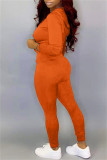 Col à capuche à manches longues à la mode décontracté solide basique deux pièces orange