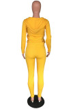 Желтый модный повседневный однотонный базовый воротник с капюшоном с длинным рукавом из двух частей
