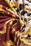 Bourgondische sexy print uitgeholde patchwork schuine kraag rechte jurken