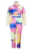 Kleur Mode Casual Print Tie-dye Kraag met capuchon Grote maten Tweedelige kleding