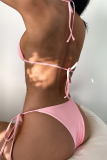 Pink Sexy Vacation Solid Bandage Patchwork Swimwears