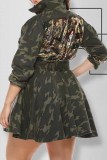 Camouflage Mode Casual Camouflage Print Patchwork med bälte turndown krage Plus Size Overcoat