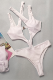White Sexy Vacation Solid Hollowed Out Swimwears