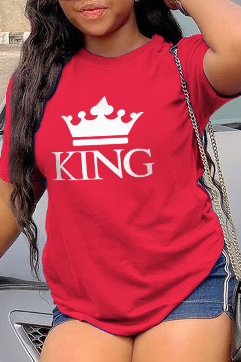 

Red Casual Street Print Split Joint Letter O Neck T-Shirts