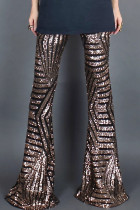 Bota de retalhos de lantejoulas de rua sexy marrom com corte de cintura alta alto-falante patchwork bottoms