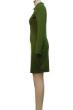 Зеленые сексуальные однотонные лоскутные платья с воротником-молнией и юбкой в ​​один шаг