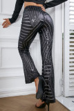 Pantalones de patchwork de altavoz de cintura alta con corte de bota de patchwork de lentejuelas de calle sexy negro