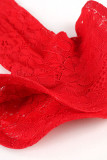 Rode sexy effen patchwork doorschijnende volant eenstaps rokjurken