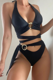 Schwarze, sexy Urlaubs-feste Bandage, ausgehöhlte Badebekleidung