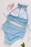 Blue Sexy Solid Bandage Patchwork Swimwears