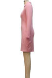 Rosa sexy sólido patchwork zíper colarinho vestidos de saia de um passo