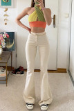 Aprikos Mode Casual Solid Skinny Denim Jeans med hög midja