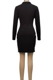 Black Sexy Solid Patchwork Zipper Collar One Step Skirt Dresses