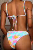 Pink Sexy Vacation Print Patchwork Swimwears