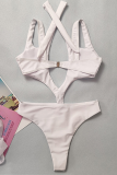 White Sexy Vacation Solid Hollowed Out Swimwears