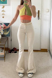 Jeans skinny in denim skinny a vita alta casual alla moda color albicocca