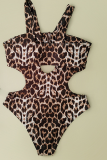 Leopard Print Sexy Vacation Leopard Hollowed Out Patchwork Swimwears