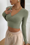Khaki Fashion Casual Solid Patchwork V Neck Tops