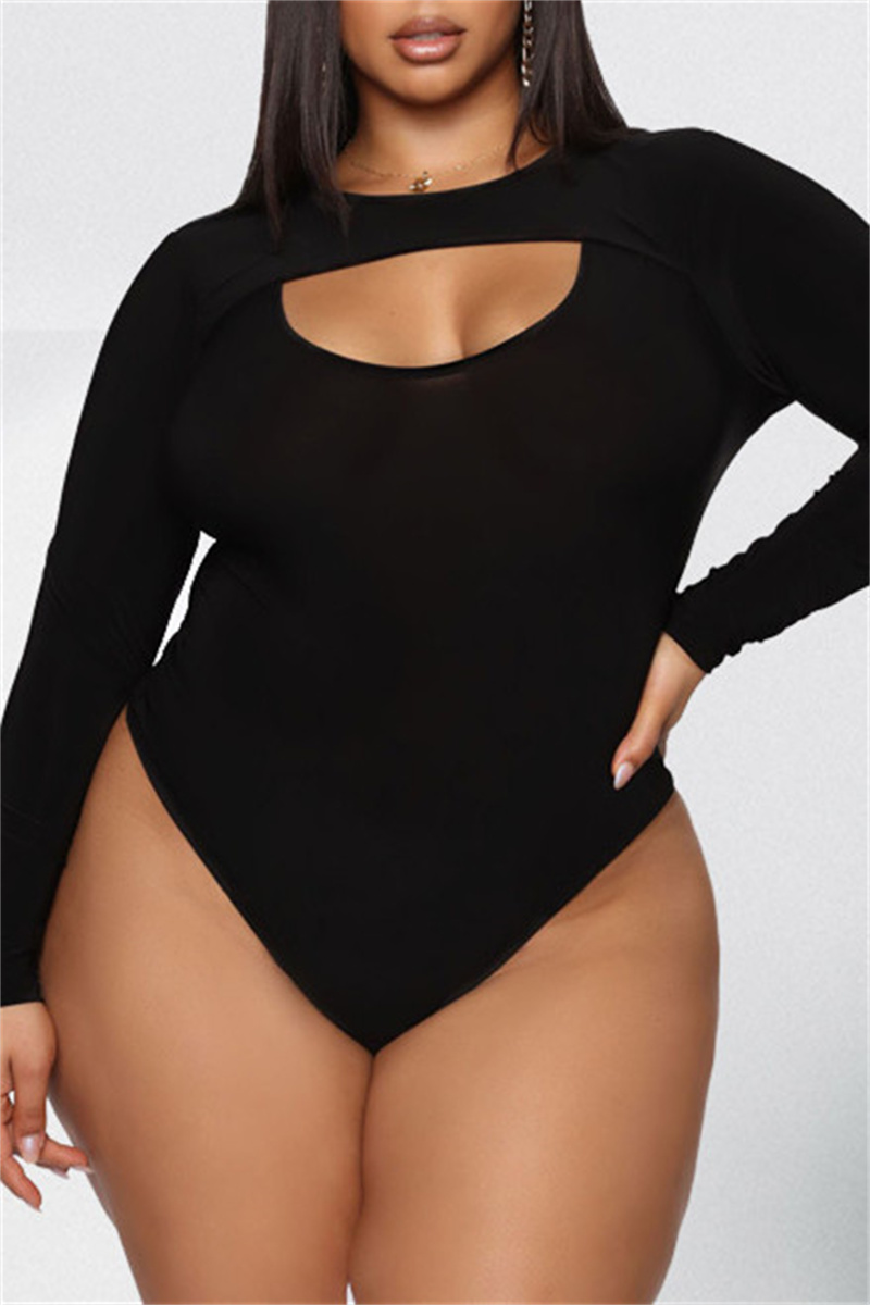 

Black Sexy Casual Solid Hollowed Out O Neck Plus Size Jumpsuits