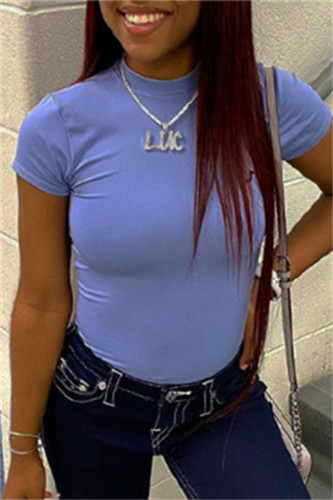 Purple Fashion Casual Solid Basic O Neck T-Shirts