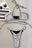 Silberne sexy Urlaubs-Animal-Print-bronzierende Patchwork-Badebekleidung