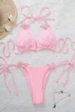 Pink Sexy Vacation Solid Bandage Patchwork Swimwears