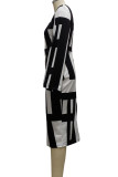 Black Sexy Print Patchwork Slit Zipper Zipper Collar One Step Skirt Dresses