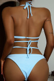Blue Sexy Solid Backless Swimwears