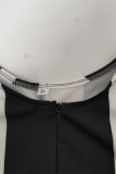 Black Sexy Print Patchwork Slit Zipper Zipper Collar One Step Skirt Dresses