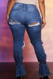 Jeans in denim regolare a vita media con spacco strappato casual alla moda blu