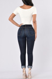 Lichtblauwe modieuze casual effen basic skinny jeans met hoge taille