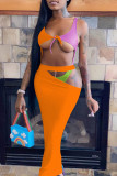 Orange Fashion Sexy Patchwork Hollowed Out Backless Swimwears