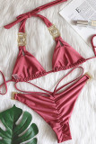 Rose Red Sexy Solid Patchwork Hot Drill Swimwears
