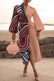 Capispalla rosa moda casual patchwork colletto con risvolto (senza cintura)