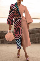 Rosa mode Casual Patchwork Ytterkläder med turndownkrage (utan bälte)