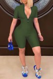 Army Green Mode Casual Solid Basic Dragkedja Skinny Romper